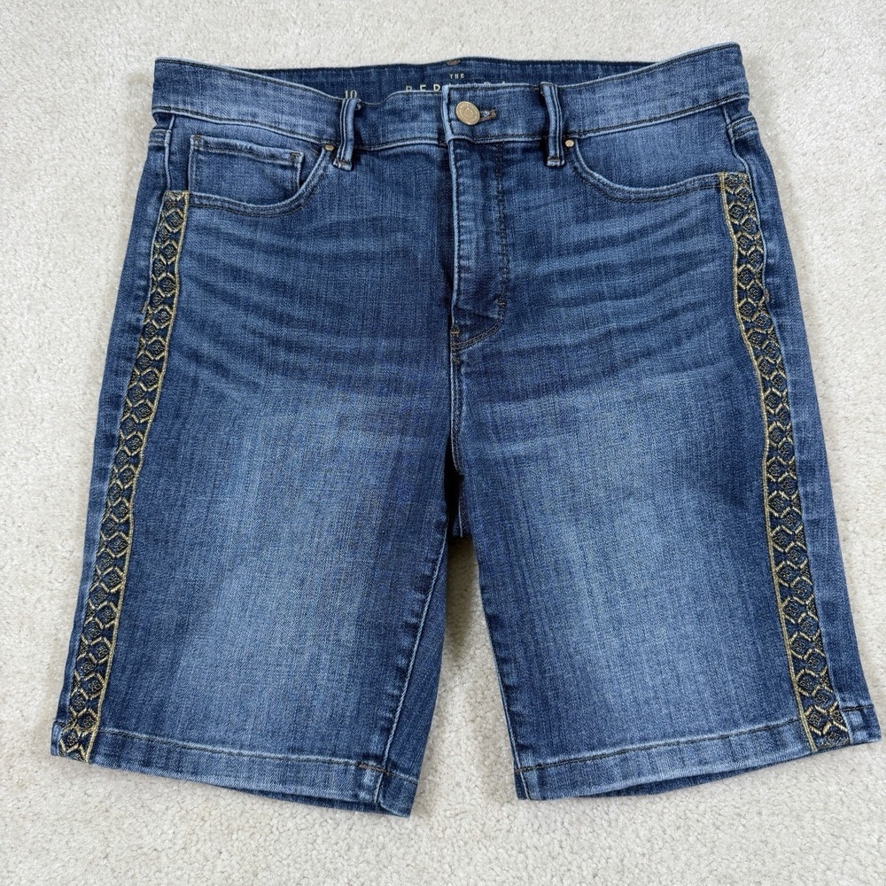 White House Black Market Bermuda Denim Short Womens 10 Blue Jean Embroidered